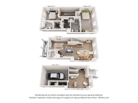 Three floor plans for a house are shown.